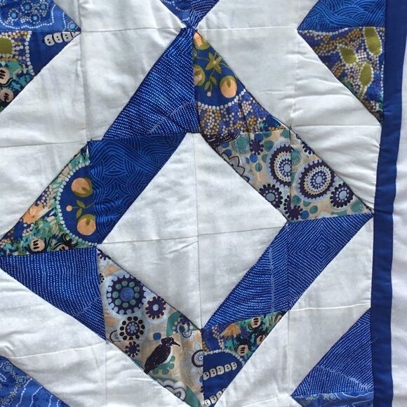 NWT Hand Crafted Blue Aboriginal Prints Quilt - Picture 5 of 13